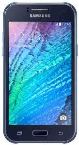 Das Galaxy J1 in blau von der Vorderseite